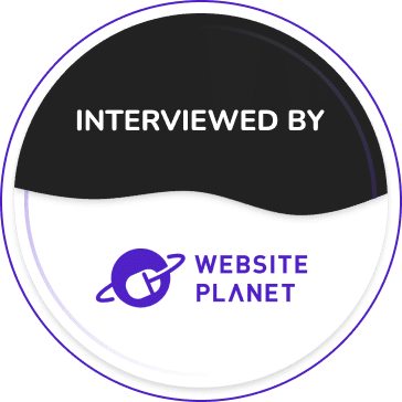 Round badge with a wavy black and white background. The top text says 